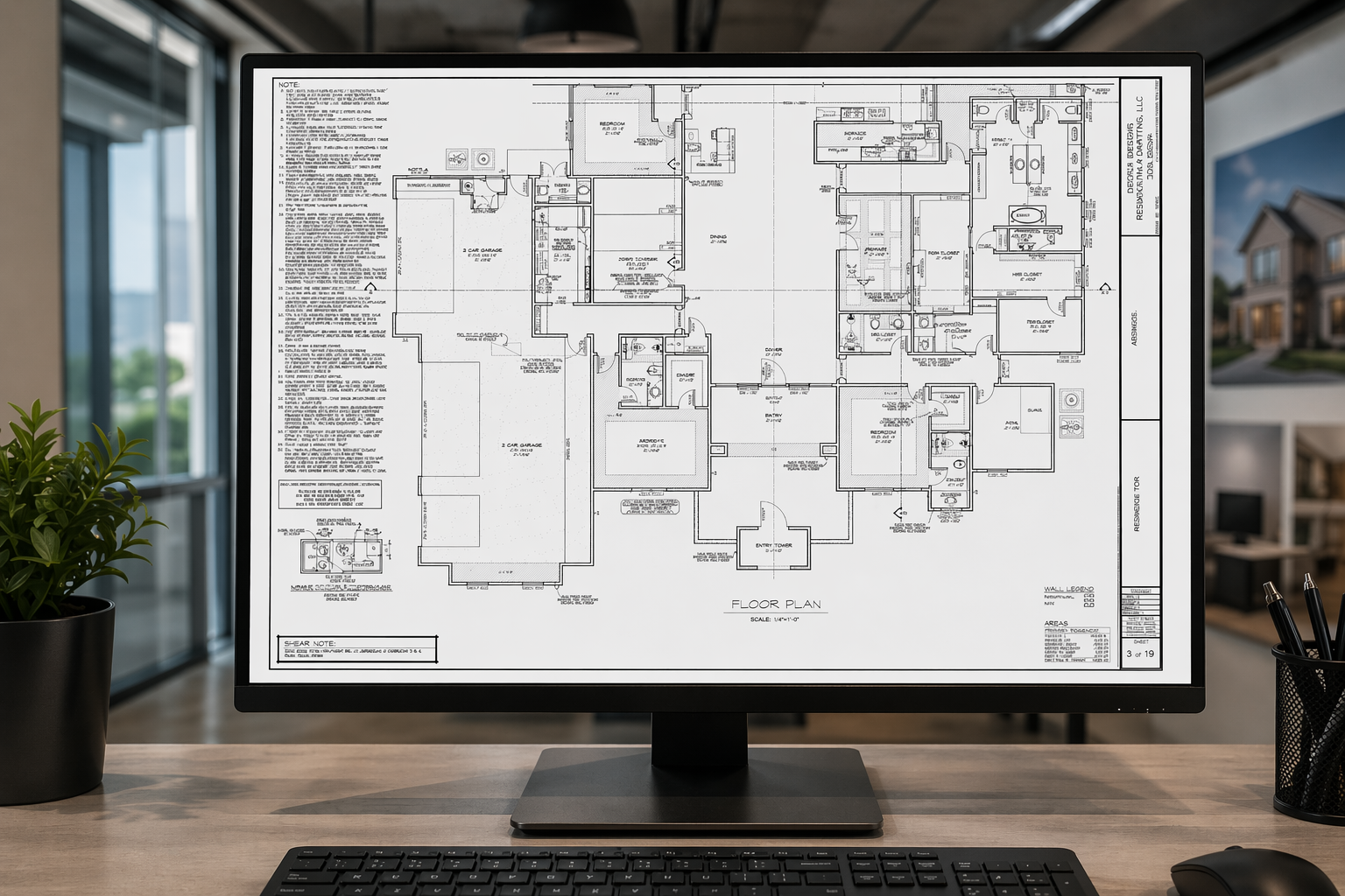 Custom home floor plan on a monitor